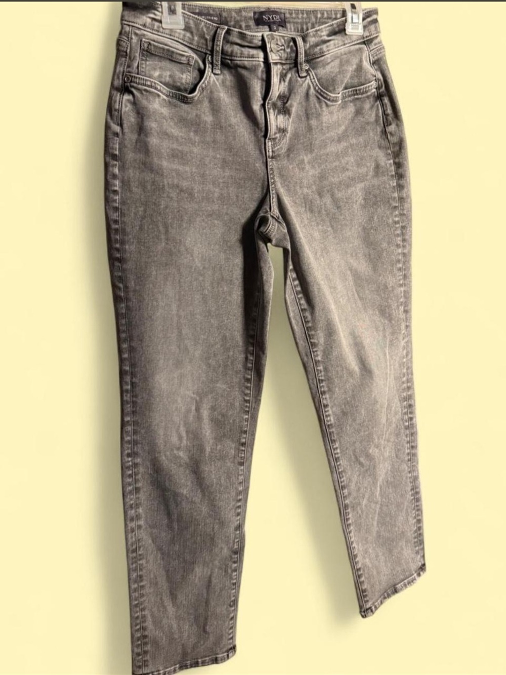 NYDJ Margot Girlfriend Jeans Size 2 Gray Acid Wash High Rise Straight Leg Denim